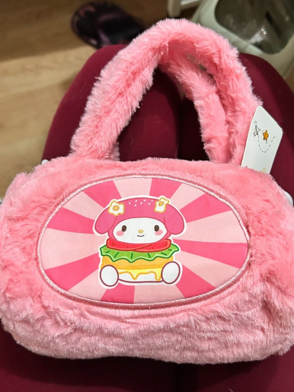 Sanrio My Melody Burger Plush Crossbody Bag Handbag Pink